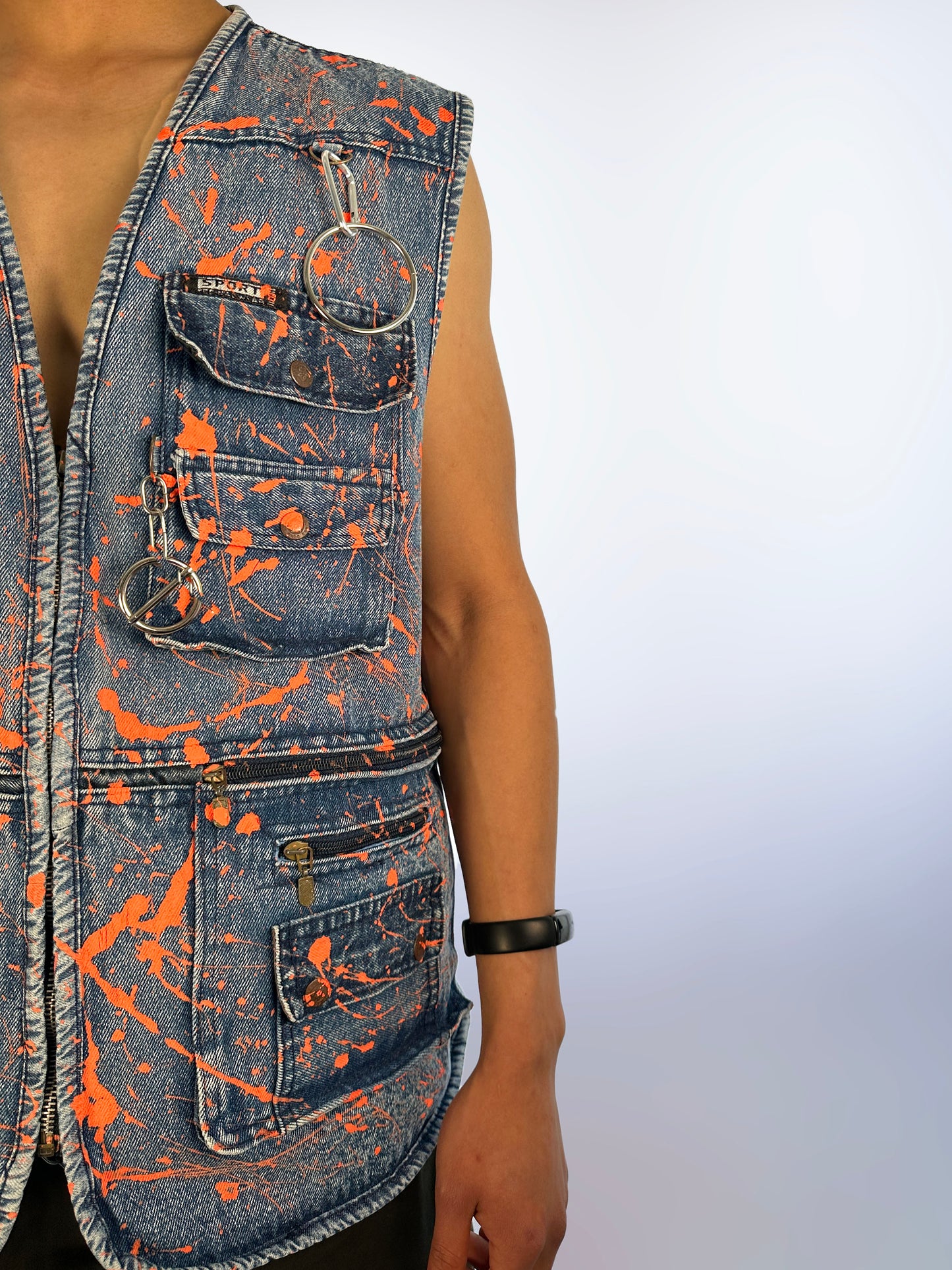 Denim Vest Orange Paint